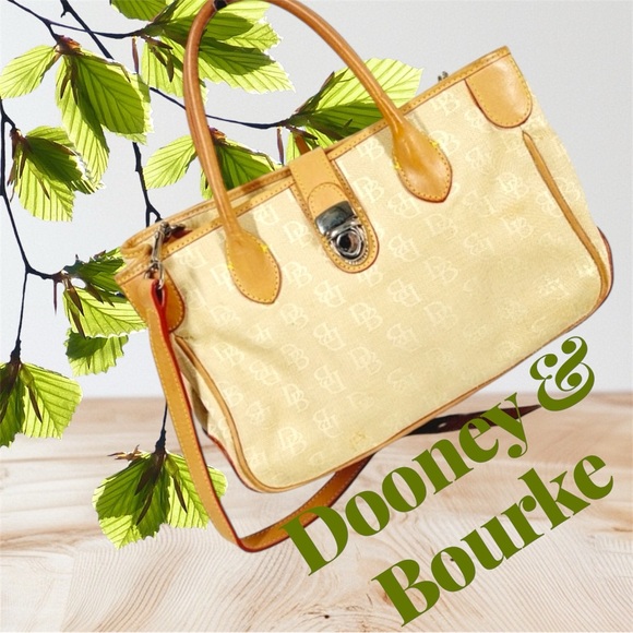 Dooney & Bourke Gold Leather Monogram Satchel w double straps & Shoulder Strap - Picture 1 of 13